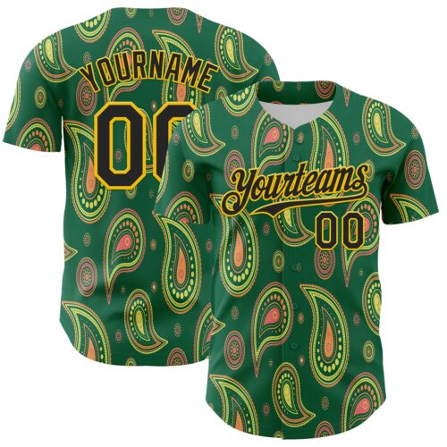 3DPattern8125 Custom Kelly Green Black-Yellow 3D Pattern Design Burner Costumes Paisley Bandana Authentic Baseball Jersey