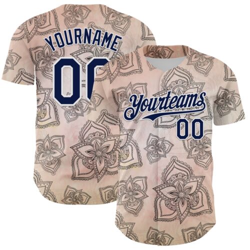3DPattern8128 Custom Cream Navy-White 3D Pattern Design Burner Costumes Paisley Bandana Authentic Baseball Jersey