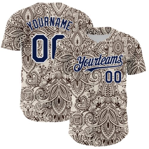 3DPattern8129 Custom Cream Navy-White 3D Pattern Design Burner Costumes Paisley Bandana Authentic Baseball Jersey