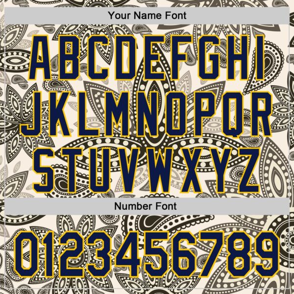 Custom Cream Navy-Yellow 3D Pattern Design Burner Costumes Paisley Bandana Authentic Baseball Jersey
