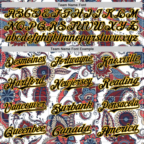 Custom White Black-Yellow 3D Pattern Design Burner Costumes Paisley Bandana Authentic Baseball Jersey