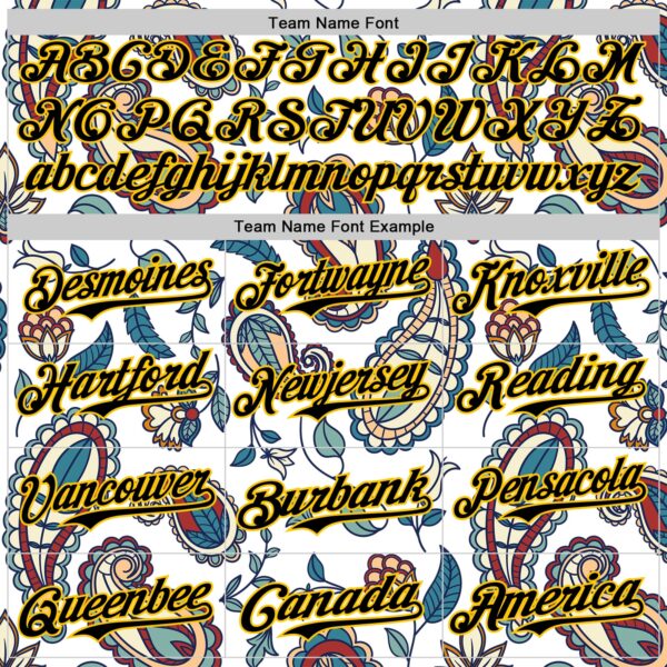 Custom White Black-Yellow 3D Pattern Design Burner Costumes Paisley Bandana Authentic Baseball Jersey