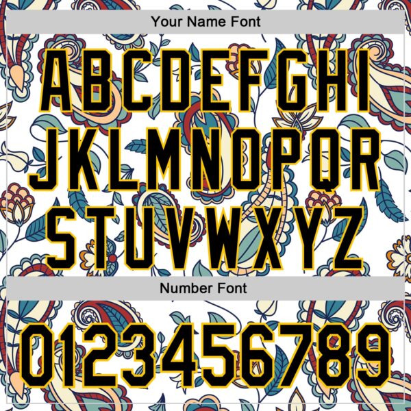 Custom White Black-Yellow 3D Pattern Design Burner Costumes Paisley Bandana Authentic Baseball Jersey