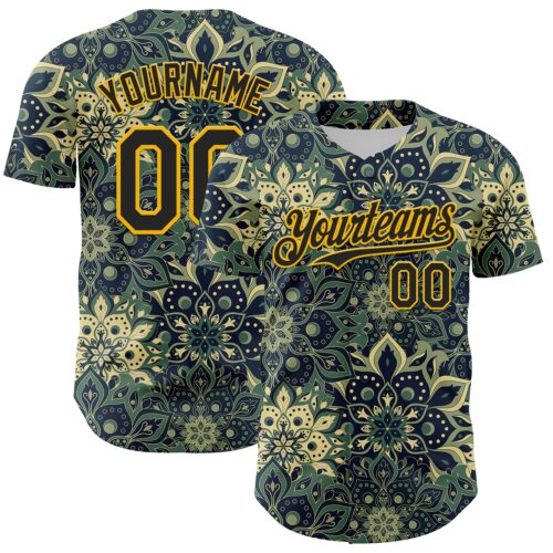 3DPattern8137 Custom Green Black-Yellow 3D Pattern Design Burner Costumes Paisley Bandana Authentic Baseball Jersey