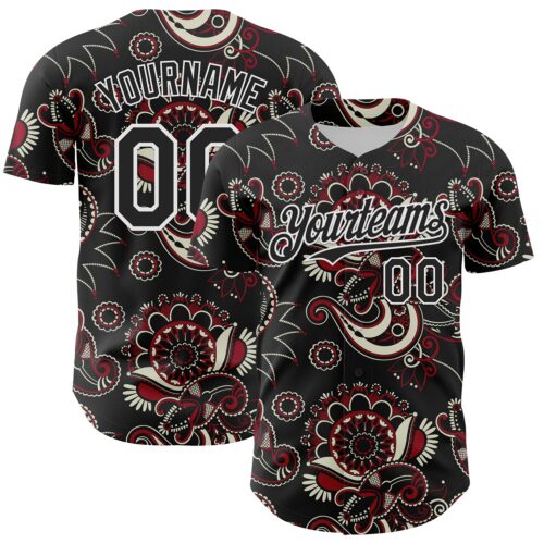 3DPattern8138 Custom Black White 3D Pattern Design Burner Costumes Paisley Bandana Authentic Baseball Jersey