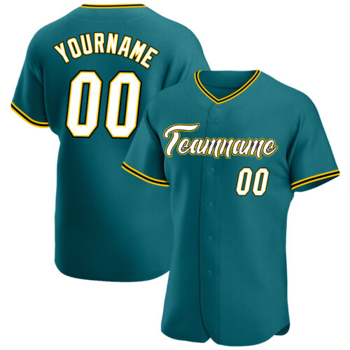 Aqua0088 Custom Teal White-Gold Authentic Baseball Jersey