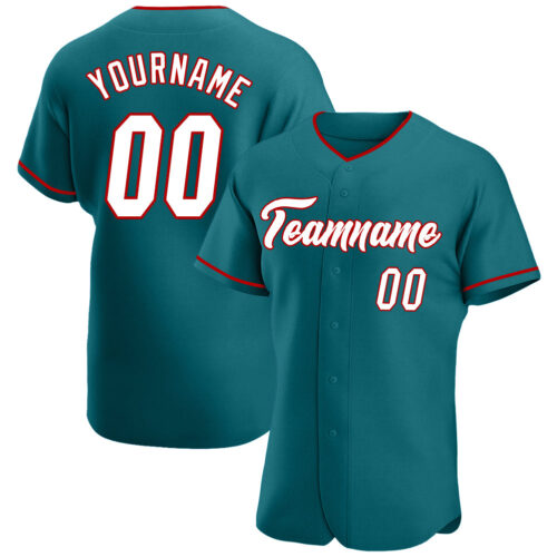 Aqua0089 Custom Teal White-Red Authentic Baseball Jersey