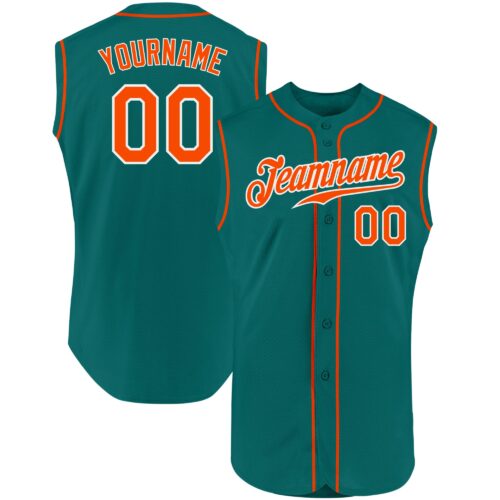 Aqua0097 Custom Aqua Orange-White Authentic Sleeveless Baseball Jersey