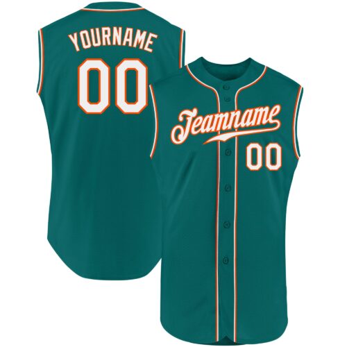 Aqua0102 Custom Aqua White-Orange Authentic Sleeveless Baseball Jersey