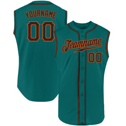 Aqua0103 Custom Aqua Black-Orange Authentic Sleeveless Baseball Jersey