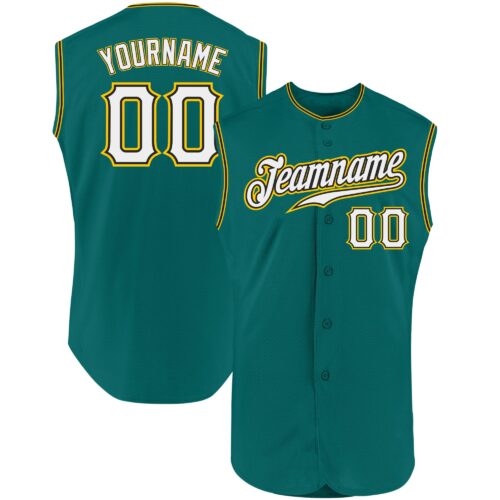 Aqua0105 Custom Aqua White-Gold Authentic Sleeveless Baseball Jersey