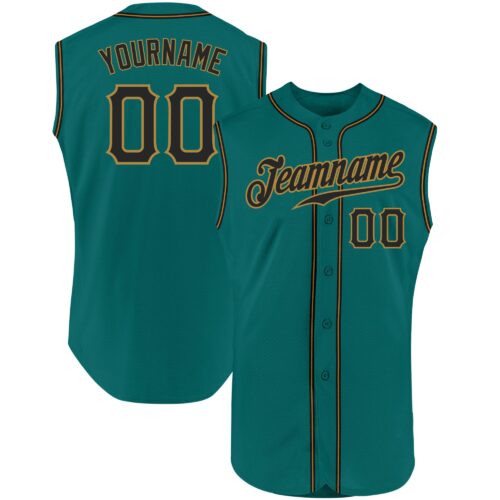 Aqua0106 Custom Aqua Black-Old Gold Authentic Sleeveless Baseball Jersey