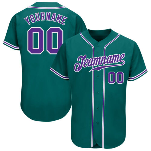 Aqua0114 Custom Teal Purple-White Authentic Baseball Jersey