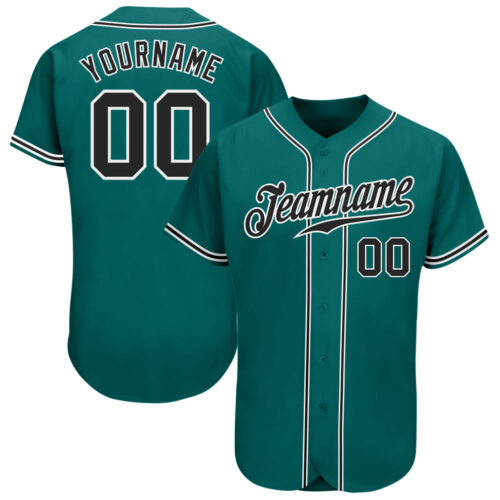 Aqua0116 Custom Teal Black-White Authentic Baseball Jersey
