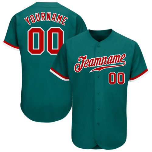 Aqua0117 Custom Teal Red-White Authentic Baseball Jersey