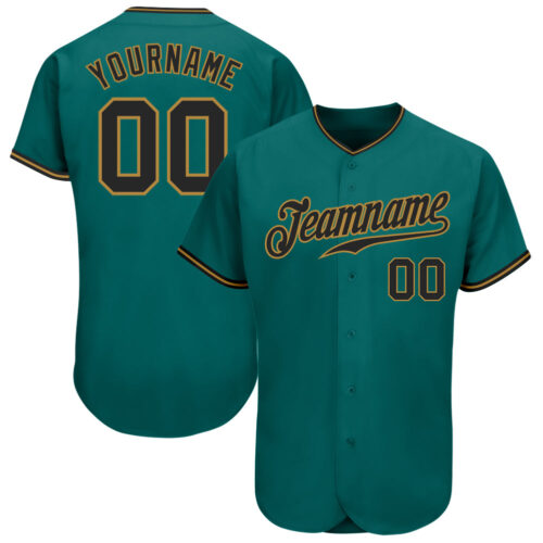 Aqua0120 Custom Teal Black-Old Gold Authentic Baseball Jersey