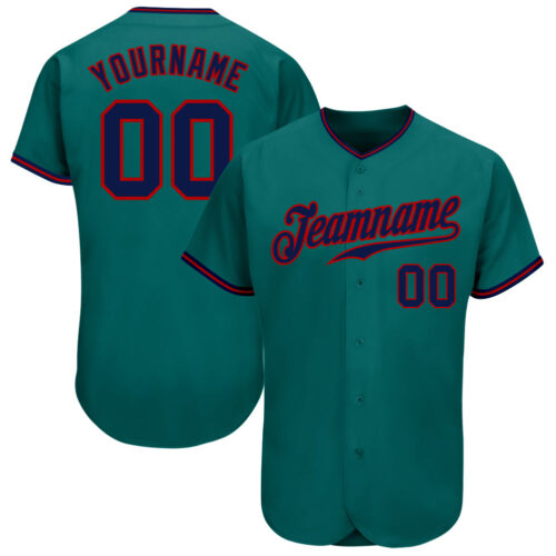 Aqua0125 Custom Teal Navy-Red Authentic Baseball Jersey