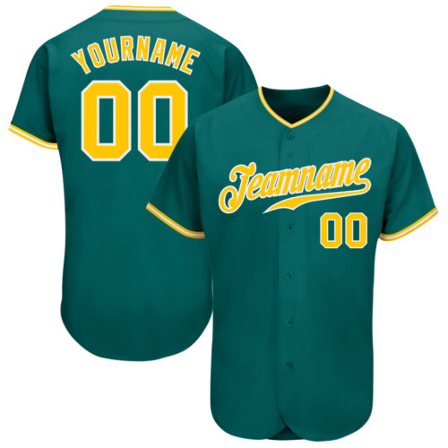 Aqua0126 Custom Teal Gold-White Authentic Baseball Jersey