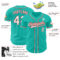 Custom Aqua White-Red Authentic Baseball Jersey
