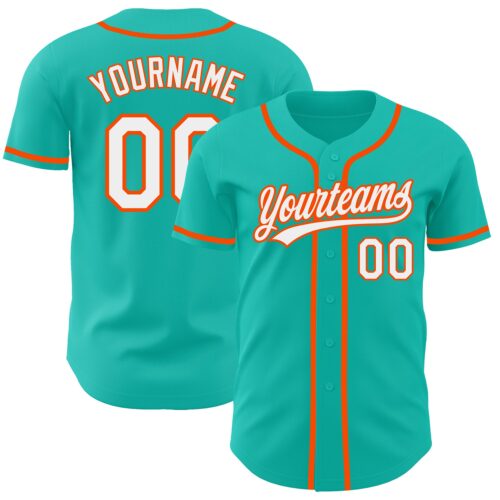 Aqua0147_4734fa0d-e049-4884-90ce-8dddeb8f3499 Custom Aqua White-Orange Authentic Baseball Jersey