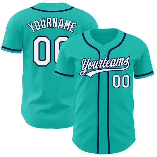 Aqua0148_d0973b9c-f8a0-4b9e-95d4-9090e967c3b0 Custom Aqua White-Navy Authentic Baseball Jersey
