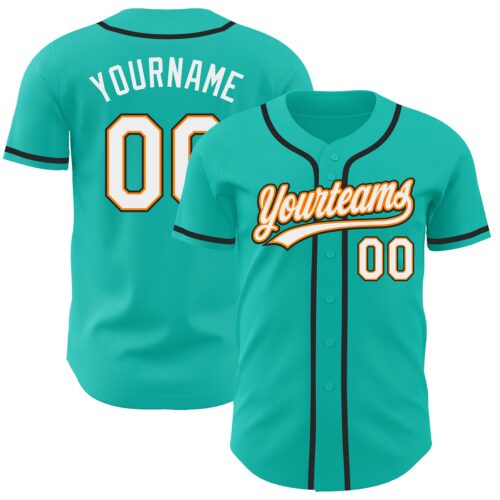 Aqua0151_0cfa52c6-1d82-48d3-8007-43b75adc3fe5 Custom Aqua White Bay Orange-Black Authentic Baseball Jersey