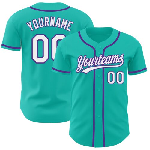 Aqua0153_fb642a21-666b-43d6-be2f-da62218a4f0e Custom Aqua White-Purple Authentic Baseball Jersey