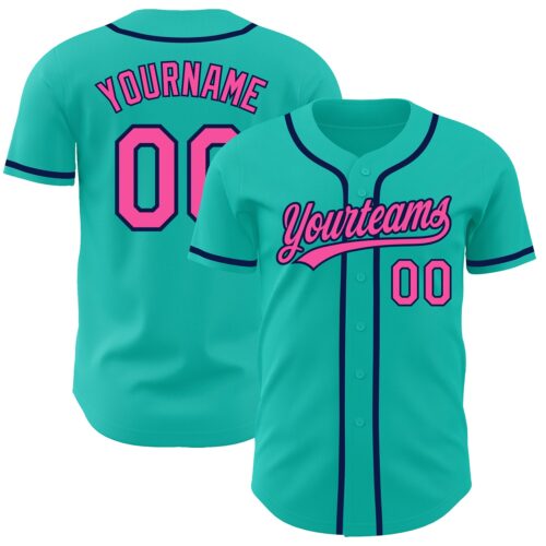 Aqua0154_3d33c2d9-6851-481d-a758-ffe1a42f6064 Custom Aqua Pink-Navy Authentic Baseball Jersey