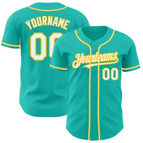 Aqua0222 Custom Aqua White-Yellow Authentic Baseball Jersey