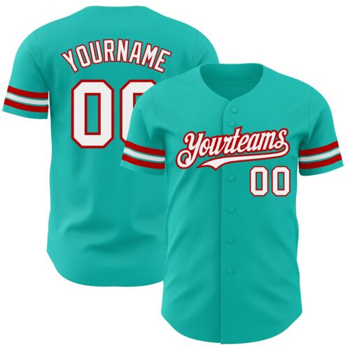 Aqua0223 Custom Aqua White-Red Authentic Baseball Jersey