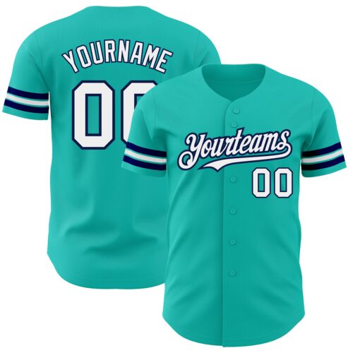 Aqua0225 Custom Aqua White-Navy Authentic Baseball Jersey
