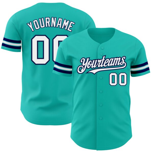 Custom Aqua White-Navy Authentic Baseball Jersey