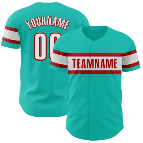 Aqua0228 Custom Aqua White-Red Authentic Baseball Jersey
