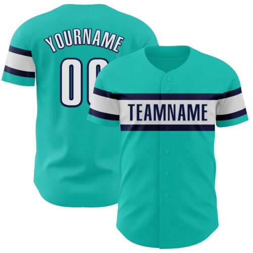 Aqua0230 Custom Aqua White-Navy Authentic Baseball Jersey