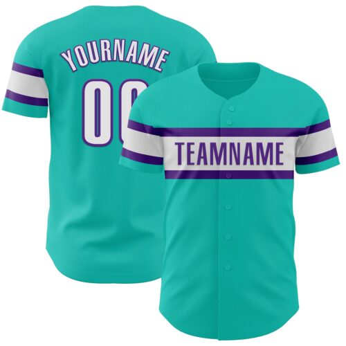 Aqua0232 Custom Aqua White-Purple Authentic Baseball Jersey