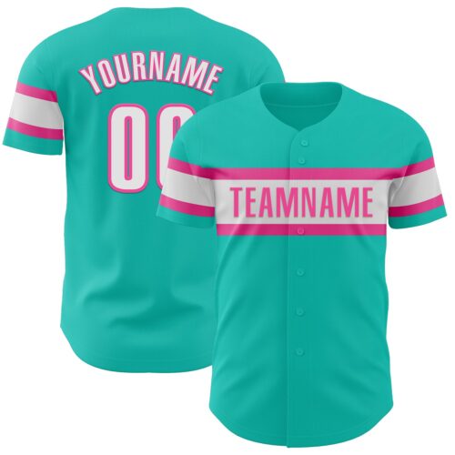 Aqua0233 Custom Aqua White-Pink Authentic Baseball Jersey