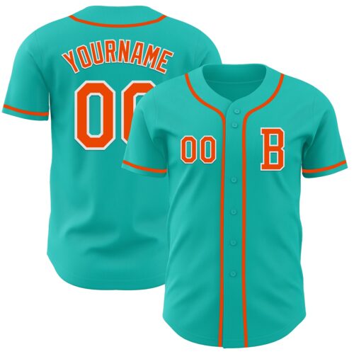 Aqua0274 Custom Aqua Orange-White Authentic Baseball Jersey