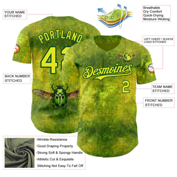 Custom Green Neon Yellow-Green David Lozeau The Scarab Beetle Authentic Baseball Jersey