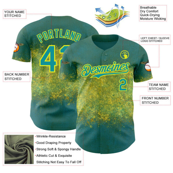 Custom Green Teal-Neon Yellow David Lozeau The Bee Authentic Baseball Jersey