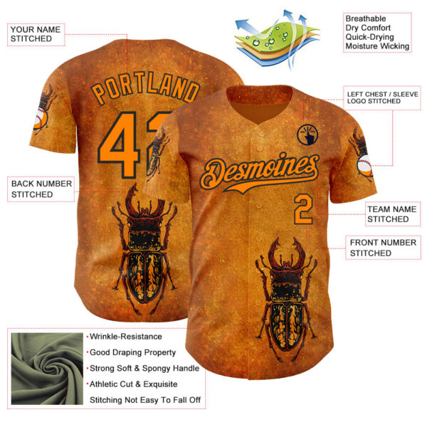 Custom Yellow Bay Orange-Black David Lozeau The Stag Beetle Authentic Baseball Jersey