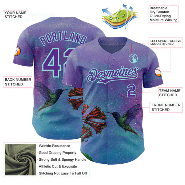 Custom Purple-Ice Blue David Lozeau The HummingBird Authentic Baseball Jersey