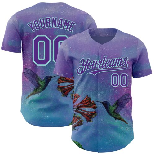 Artist0464 Custom Purple-Ice Blue David Lozeau The HummingBird Authentic Baseball Jersey