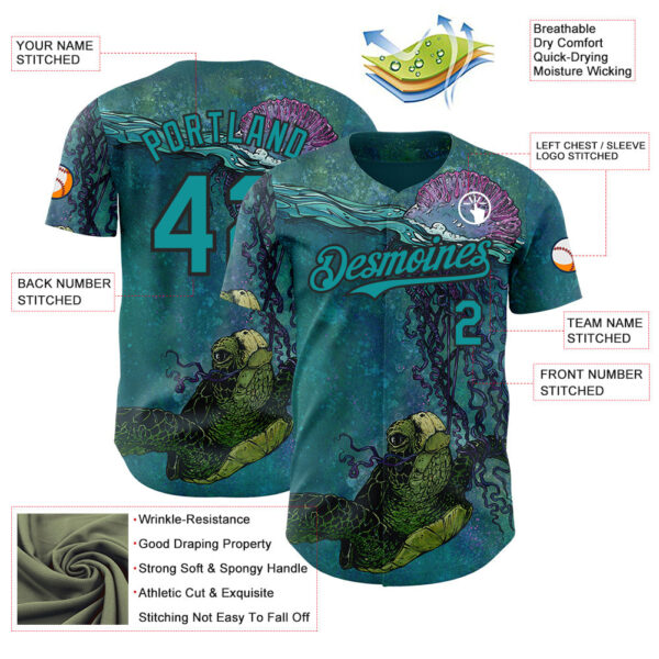 Custom Blue Teal-Black David Lozeau Turtle Buddy And Jelly Authentic Baseball Jersey