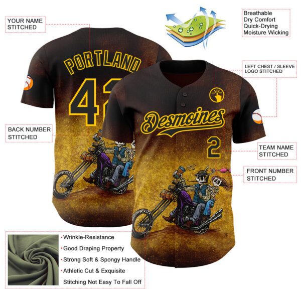 Custom Brown Black-Yellow David Lozeau Ride Free Authentic Baseball Jersey