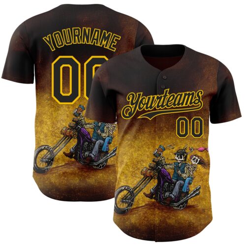 Artist0474 Custom Brown Black-Yellow David Lozeau Ride Free Authentic Baseball Jersey