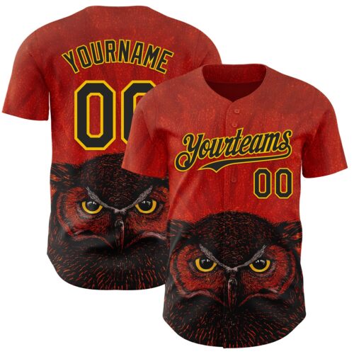 Artist0476 Custom Red Black-Yellow David Lozeau The Owl Authentic Baseball Jersey