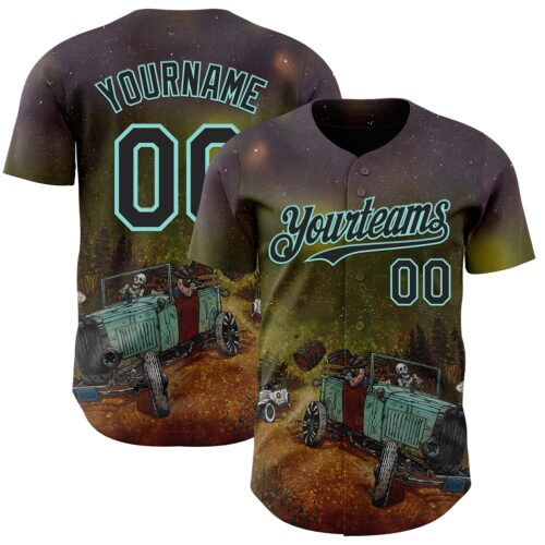 Artist0477 Custom Steel Gray Black Green Brown-Ice Blue David Lozeau Whisky Runner Authentic Baseball Jersey