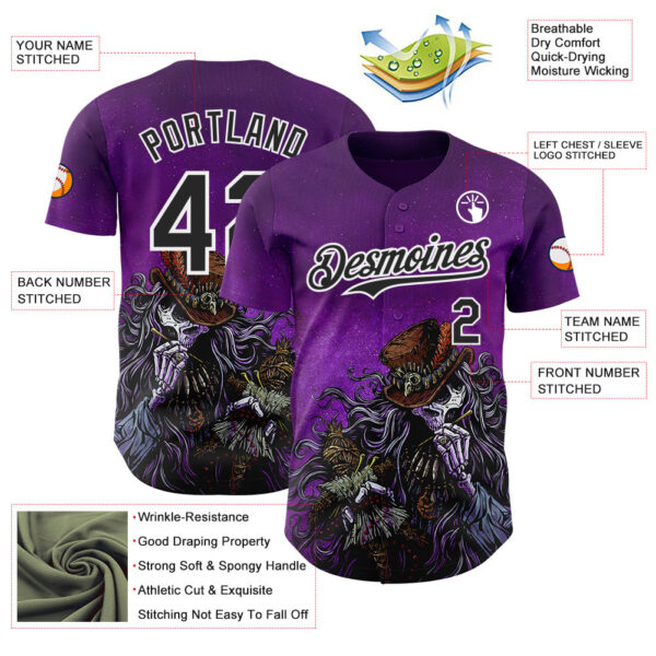 Custom Purple Black-White David Lozeau Voodoo Priest Authentic Baseball Jersey