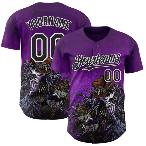 Artist0478 Custom Purple Black-White David Lozeau Voodoo Priest Authentic Baseball Jersey