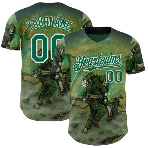 Artist0480 Custom Green Kelly Green-White David Lozeau Storming The Beach Authentic Baseball Jersey